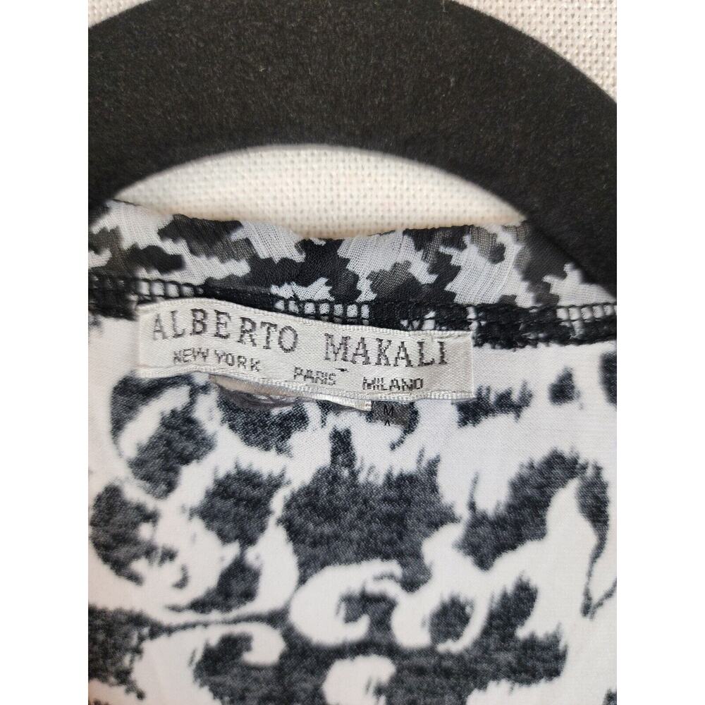 Alberto Makali Wrap Top Black White Ruffle Neck 3/4 Sleeve Lightweight Size L - Picture 5 of 7
